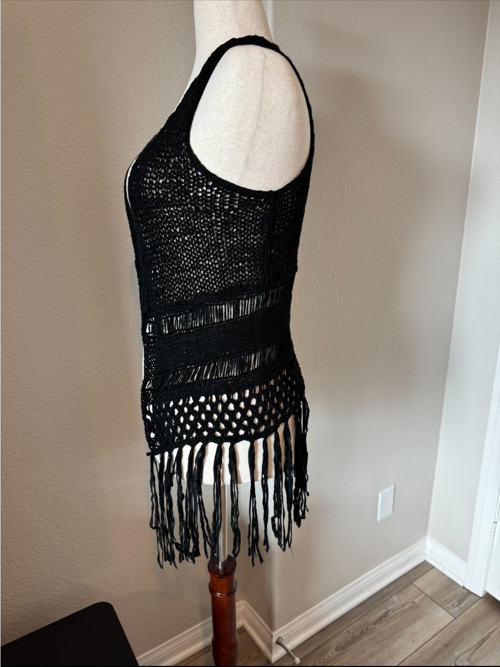 Womens Double Zero Black Fringe Vest size Medium